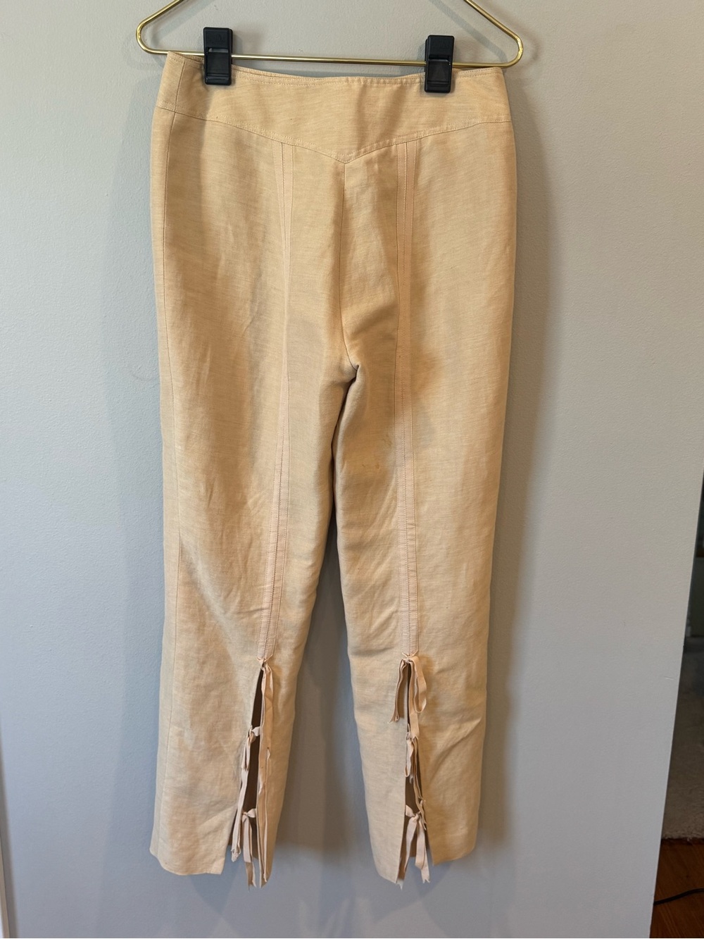 Juliana Collezione Linen Blen Pants with Bow Accents Beige Size 6